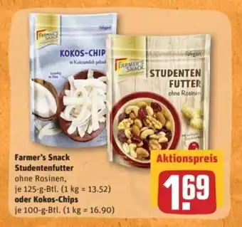 REWE Center Farmer's Snack Studenten Futter 125g o. Kokos-Chips 100g Angebot