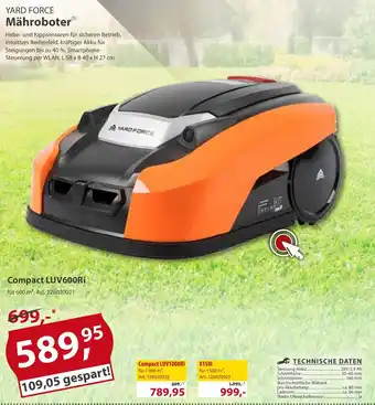 Sonderpreis Baumarkt Yard Force Mähroboter  Compact LUV600Ri Angebot