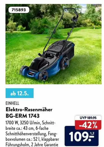 Aldi Nord Einhell Elektro-rasenmäher Bg-erm 1743 Angebot