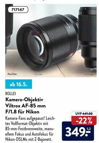 Aldi Nord Rollei Kamera-objektiv Viltrox Af-85 Mm F 1.8 Für Nikon Angebot