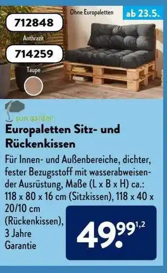 Aldi Süd Sun Garden Europaletten Sitz-und Rückenkissen Angebot