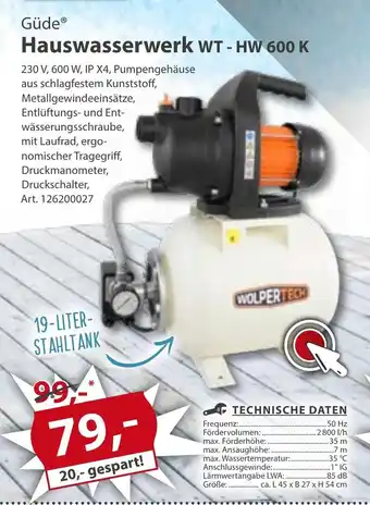 Sonderpreis Baumarkt Güde Hauswasserwerk WT HW 600 K Angebot