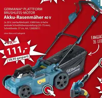 Sonderpreis Baumarkt Germania Plattform Brusshless Motor Akku Rasenmäher 40V Angebot