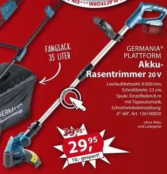 Sonderpreis Baumarkt Germania Plattform Akku Rasentrimmer 20V Angebot