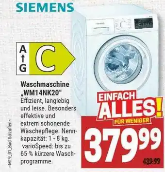 Marktkauf Siemens Waschmaschine „wm14nk20“ Angebot