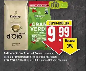 Scheck-in-Center Dallmayr Kaffee Crema D'oro, Crema Prodomo Oder Bio Fairtrade Gran Verde Angebot