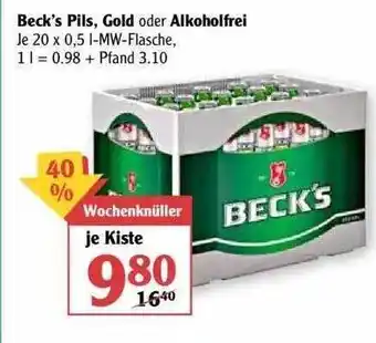 Globus Beck's Pils, Gold Oder Alkoholfrei Angebot