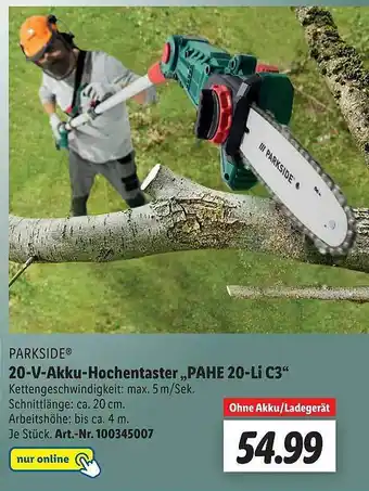 Lidl Parkside 20-v-akku-hochentaster „pahe 20-li C3” Angebot