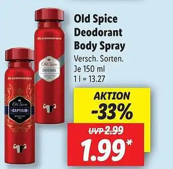 Lidl Old Spice Deodorant Body Spray Angebot