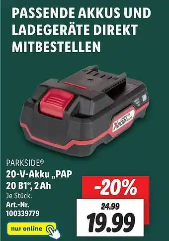 Lidl Parkside 20-v-akku „pap 20 B1” 2ah Angebot