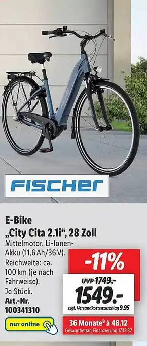 Lidl E-bike „city Cita 2.1i” 28 Zoo Fischer Angebot