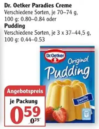 Globus Dr. Oetker Paradies Creme 70-74 g oder Pudding 3x37-44,5 g Angebot