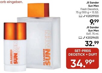 Galeria Jil Sander Sun Men Fresh Deostick, 75 g oder Jil Sander Sun Men EdT, 75 ml Angebot