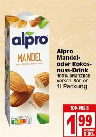 Elli Markt Alpro Mandel oder Kokosnuss Drink 1L Packung Angebot