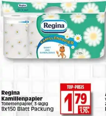 Elli Markt Regina Kamillenpapier Toilettenpapier 3-lagig, 8x150 Blatt Packung Angebot