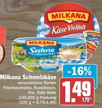 Hit Milkana Schmelzkäse 100-200 g Packung Angebot