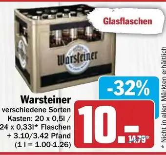 Hit Warsteiner Kasten:20x0,5 L/24x0,33 L Flaschen Angebot