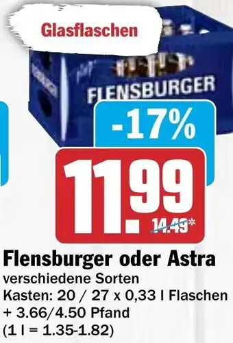 Hit Flensburger oder Astra 20x0,33L / 27x0,33L Angebot