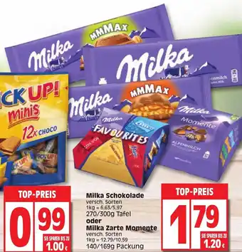 Edeka Milka Schokolade 270/300g  oder Milka Zarte Momente 140/169g Angebot