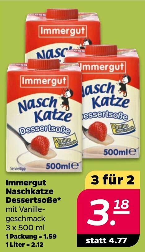 Immergut Naschkatze Dessertsoße 3 x 500 ml Angebot bei NETTO