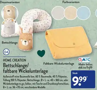 Aldi Nord Home Creation Bettschlange/faltbare Wickelunterlage Angebot