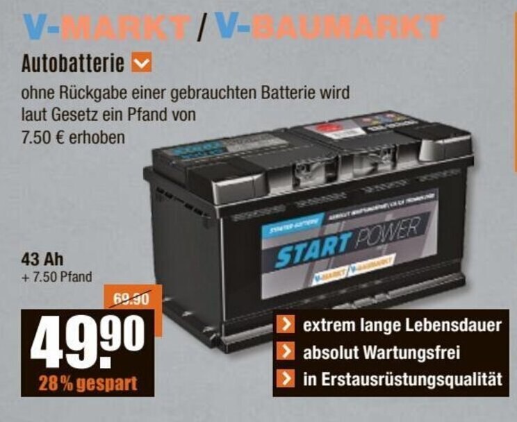 Autobatterie Angebot bei V Baumarkt