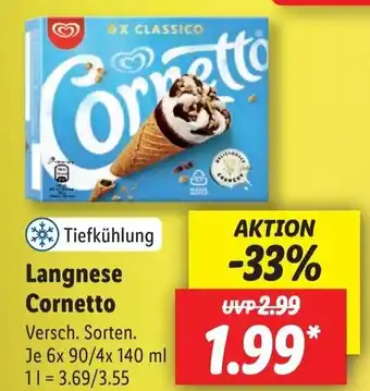 Lidl Langnese Cornetto 6*90/4*140 ml Angebot