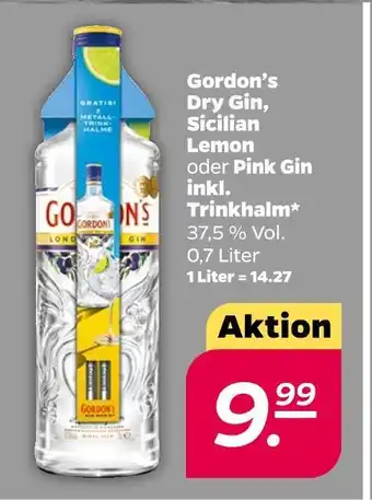 NETTO Gordon’s dry gin, lemon oder pink gin trinkhalm Angebot