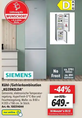 Lidl SIEMENS Kuhl-/Gefrierkombination  l  KG39N2LDA Angebot