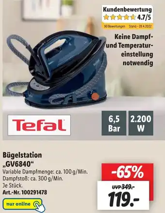 Lidl Tefal Bugelstation GV6840 Angebot