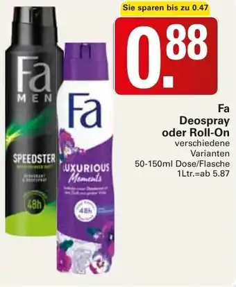 WEZ Fa Deospray oder Roll On 50-150 ml Dose/Flasche Angebot