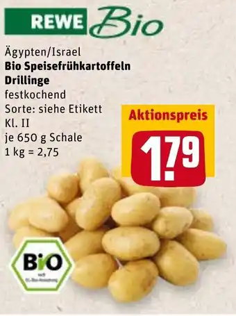 REWE Kaufpark Rewe Bio Speisefrühkartoffeln Drillinge 650 g Schale Angebot