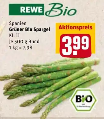 REWE Rewe Bio Grüner Bio Spargel 500 g Bund Angebot