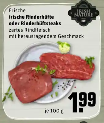 REWE Frische Irische Rinderhüfte oder Rinderhüftsteaks 100 g Angebot