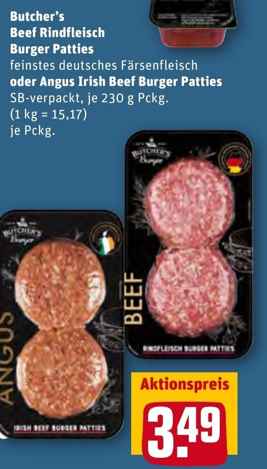 Butcher's Beef Rindfleisch Burger Patties oder Angus Irish Beef Burger