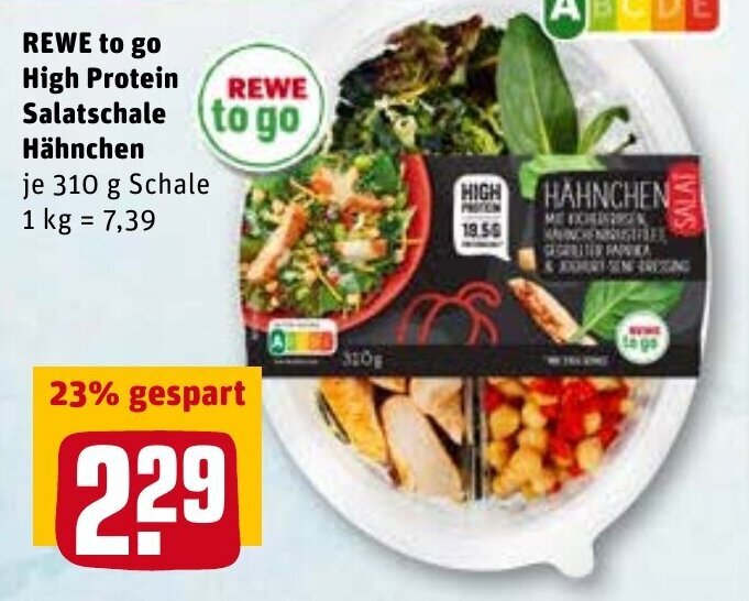 Rewe to go High Protein Salatschale Hähnchen 310 g Schale Angebot bei