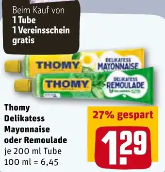 REWE Center Thomy Delikatess Mayonnaise oder Remoulade 200 ml Tube Angebot