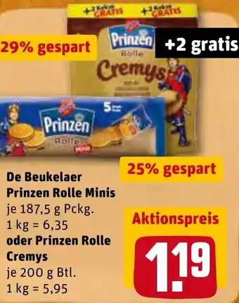 REWE Center De Beukelaer Prinzen Rolle Minis 187,5 g Pckg. oder Prinzen Rolle Cremys 200 g Btl. Angebot