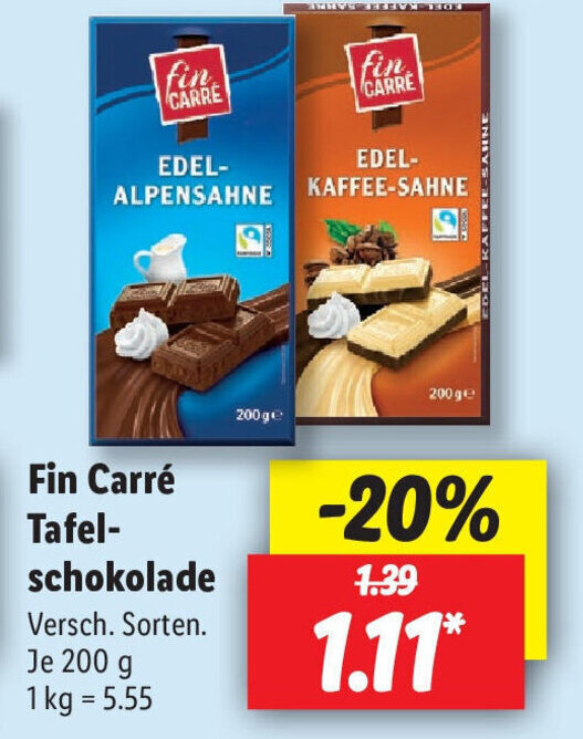 Fin Carre Tafelschokolade 200g Angebot bei Lidl