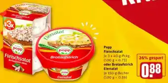 REWE City Popp Fleischsalat 3x40g oder Brotaufstrich Eiersalat 150g Angebot