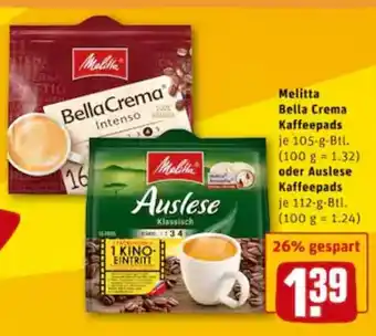 REWE City Melitta Bella Crema Kaffeepads 105g oder Auslee Kaffeepads 112g Angebot