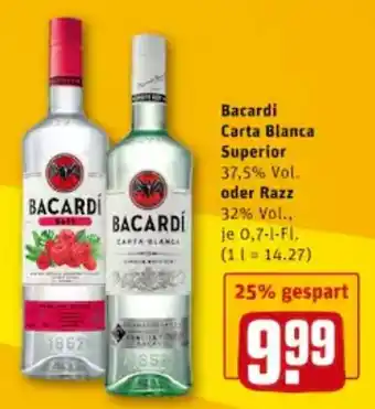 REWE City Bacardi Carta Blanca Superior oder Razz 0,7L Angebot