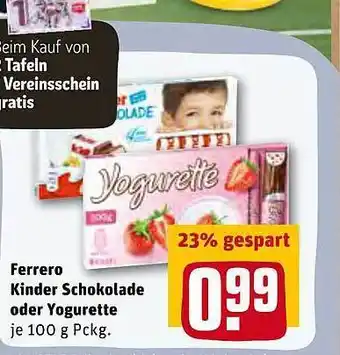 REWE Ferrero Kinder Schokolade Oder Yogurette Angebot