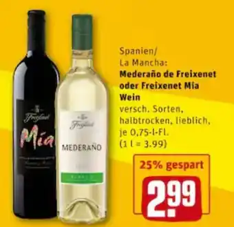 REWE City Spanien/La Mancha Mederaño de Freixenet oder Freixenet Mia Wein 0,75L Angebot