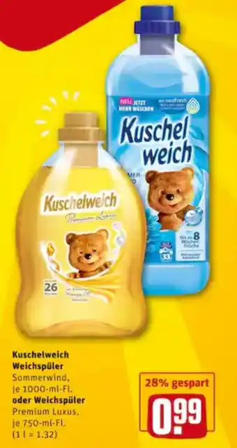 REWE City Kuschelweich Weichspüler 1000ml oder Weichspüler 750ml Angebot