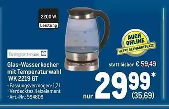 METRO Tarrington House Glas-wasserkocher Mit Temperaturwahl Wk 2219 Gt Angebot