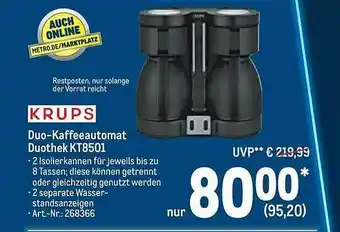 METRO Krups Duo-kaffeeautomat Duothek Kt8501 Angebot