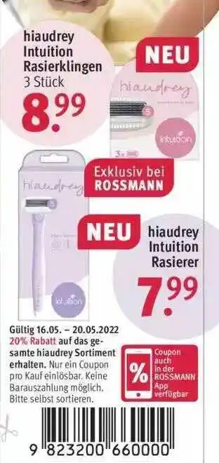 Rossmann Hiaudrey Intuition Rasierklingen Oder Rasierer Angebot