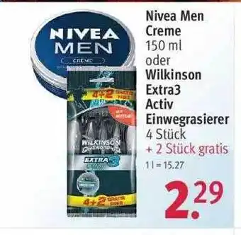 Rossmann Nivea Men Creme Oder Wilkinson Extra3 Activ Einwegrasierer Angebot