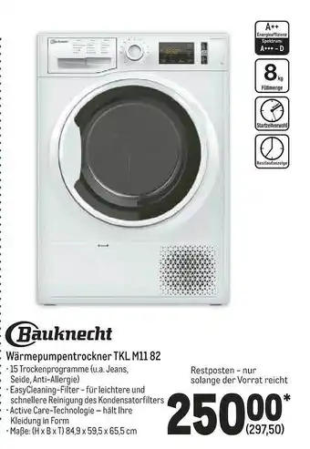 METRO Bauknecht Wärmepumpentrockner Tkl M11 82 Angebot